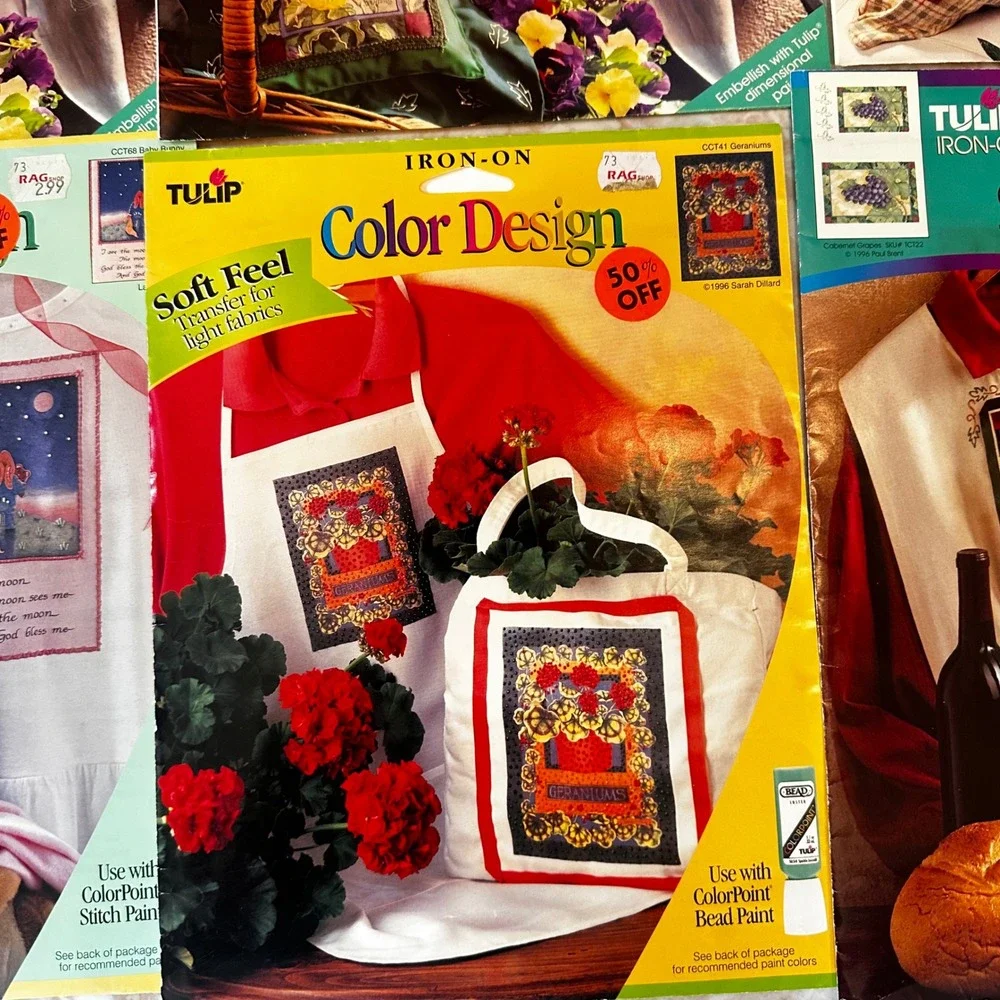 Vintage 1996 Tulip Iron-On Designs Paul Brent Soft Images Color Design Lot of 6